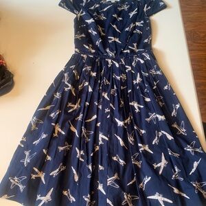 Navy Midi Dress with White Airplane Print